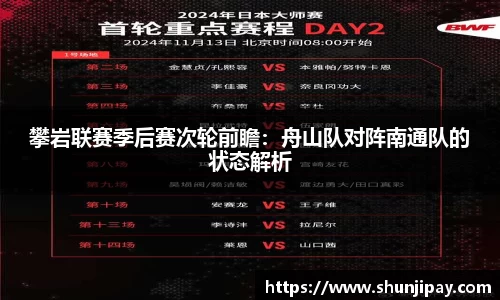 攀岩联赛季后赛次轮前瞻：舟山队对阵南通队的状态解析